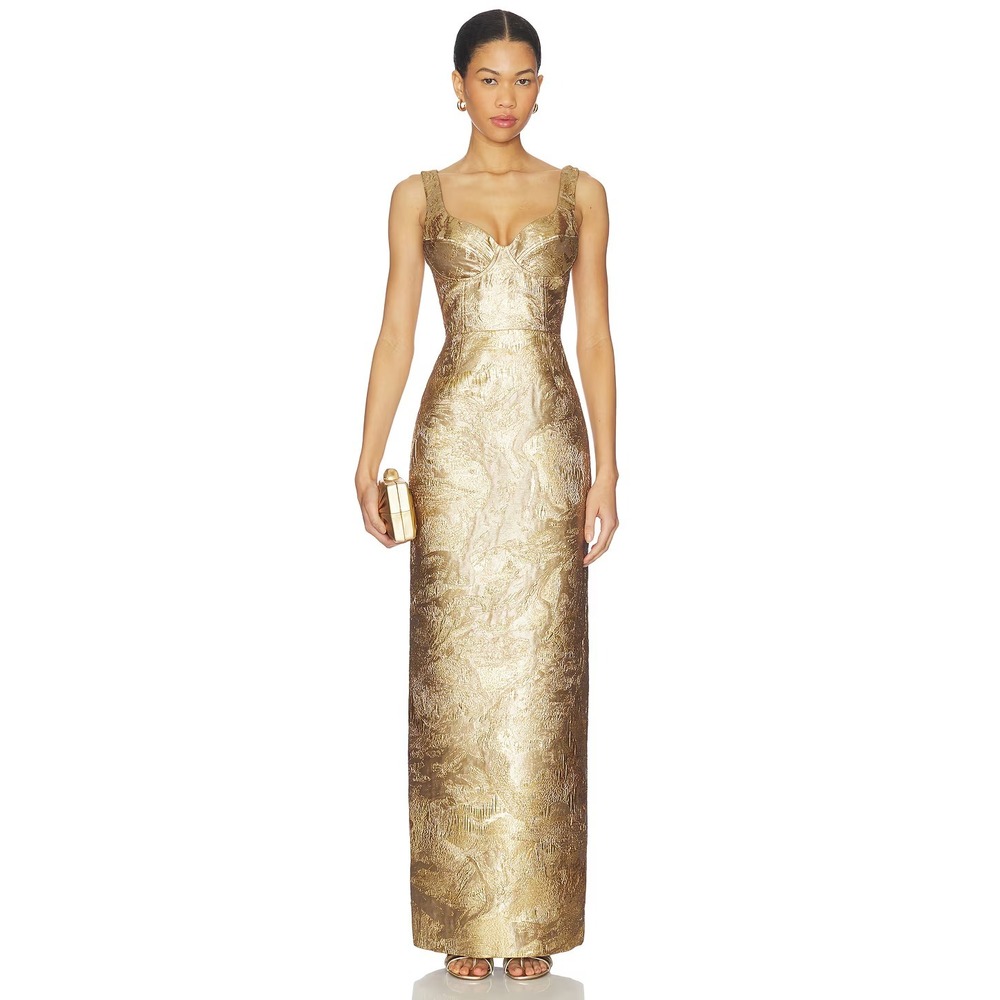 New NWT Simkhai Viella Gown Dress Metallic Jacquard